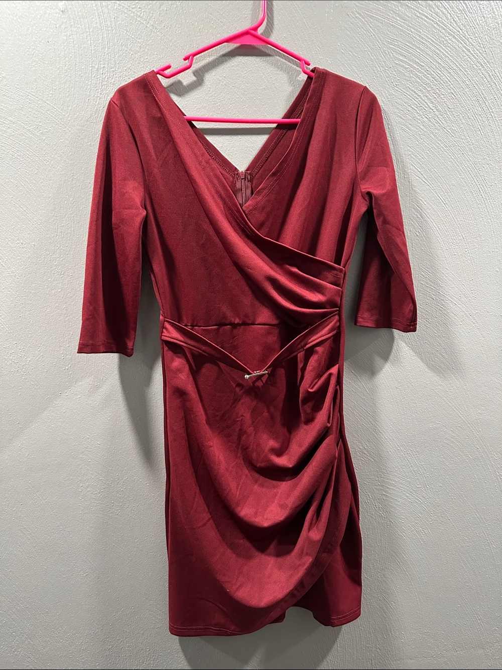 Source Unknown Wine-Red Wrap Midi Dress
